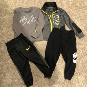 Toddler Boy Nike Jacket , 2 Jogger pants and long sleeved sets.